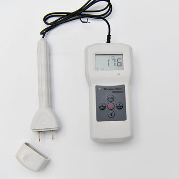 MS7200 Pin Moisture Meter with probe, accessories, and carrying case on a white background.
